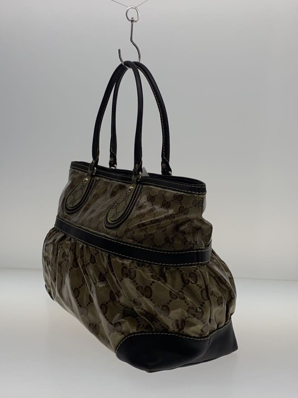 Gucci canvas GG beige bag tote brown Crystal leather Tan Brown